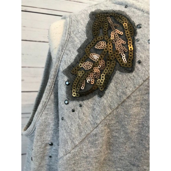 Shyanne Medium Country Pullover Sweatshirt Shirt cold shoulder Sequins Gray - Picture 2 of 11